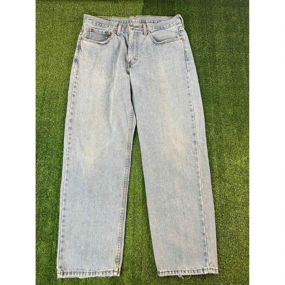 Levis 550 Relaxed Fit Light Wash Denim Jeans Mens 34x30 Blue Tapered Leg